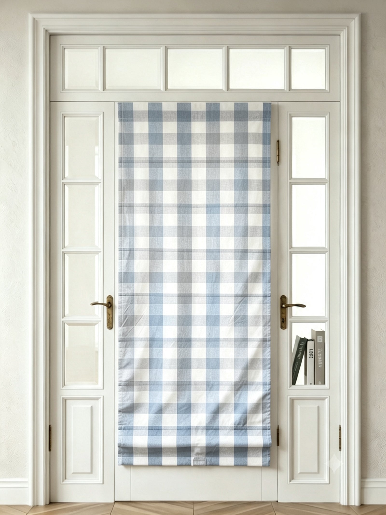 View Tailor Shoreline Blackout Cordless Cotton Roman Shade & Blinds for French Door