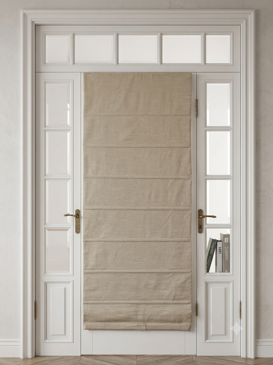 Jasmine Natural Linen Roman Shade & Blinds for French Door 1