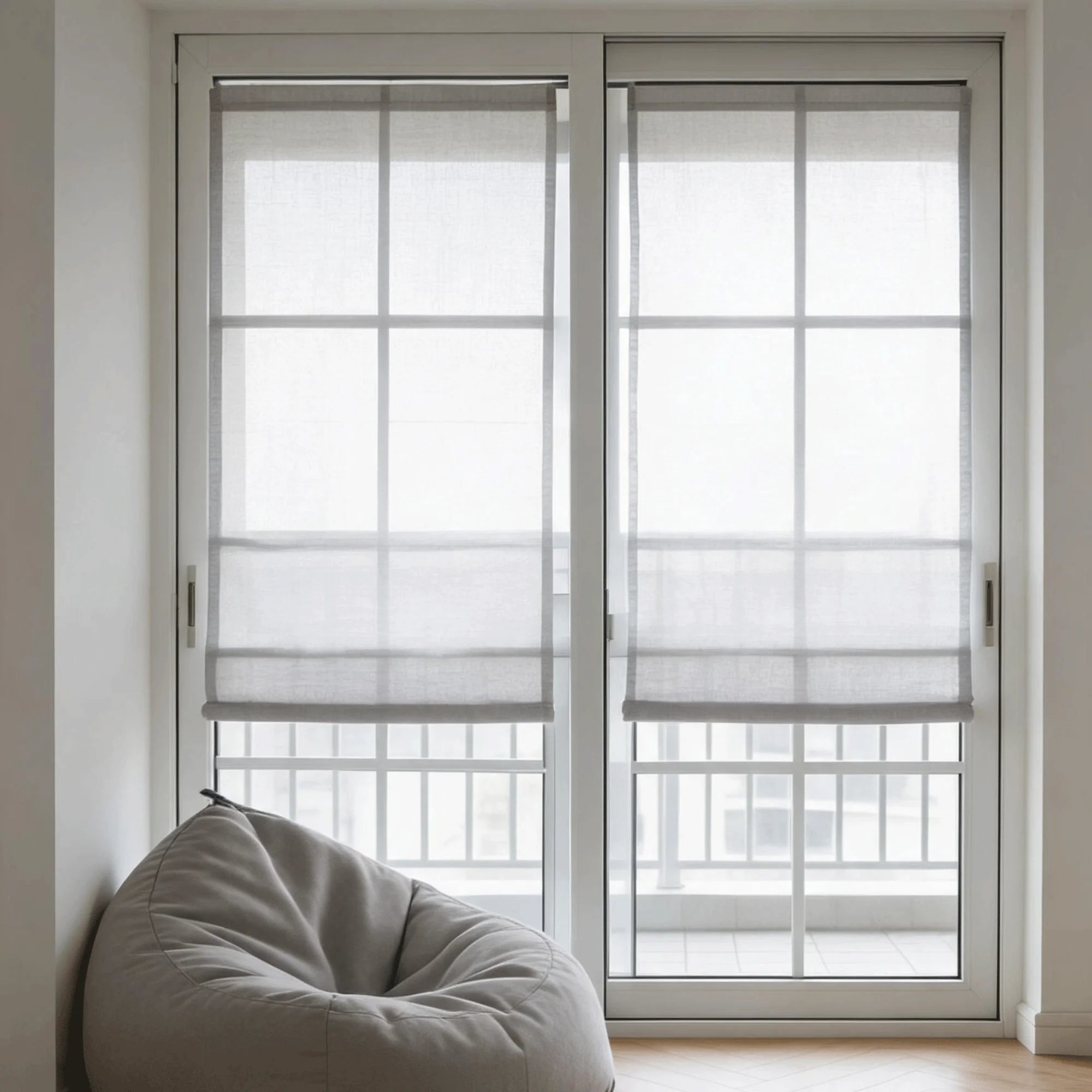 View Tailor Bluebell Blackout Cordless Natural Linen Roman Shade & Blinds for French Door