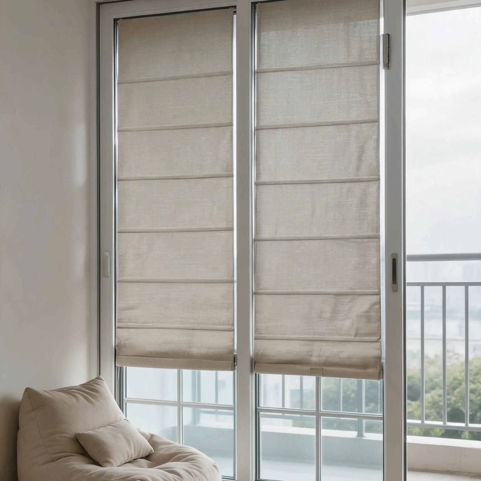 View Tailor Breeze Blackout Cordless Cotton Roman Shade & Blinds for French Door