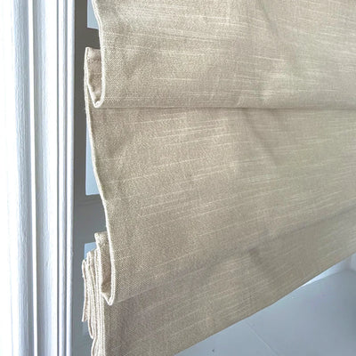 Kyla Blackout Thermal Flax Linen Roman Shade Soft Fold