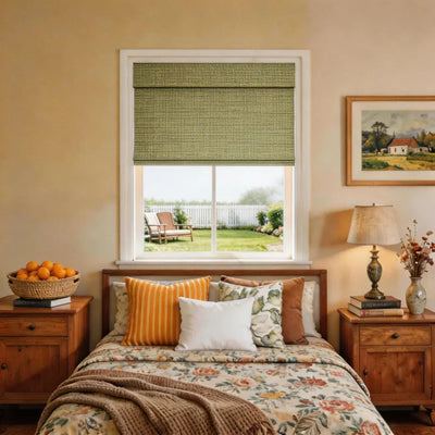 View Tailor Auralo Blackout No Drill Sage Bamboo Shade