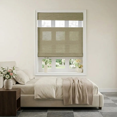 View Tailor Auralo Blackout No Drill Sage Bamboo Shade