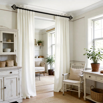 View Tailor Bluebell Blackout Belgian Linen Drape Pleated Off White B-2