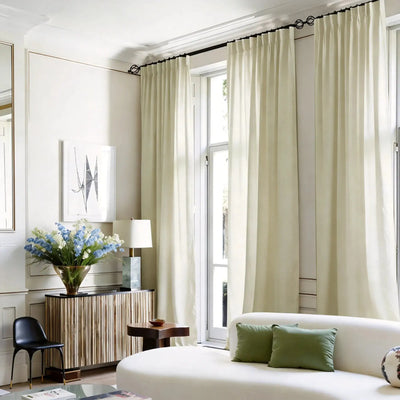 View Tailor Bluebell Blackout Belgian Linen Drape Pleated