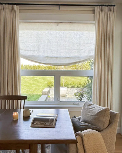 Bluebell Blackout  Belgian Linen Drape Pleated View Tailor
