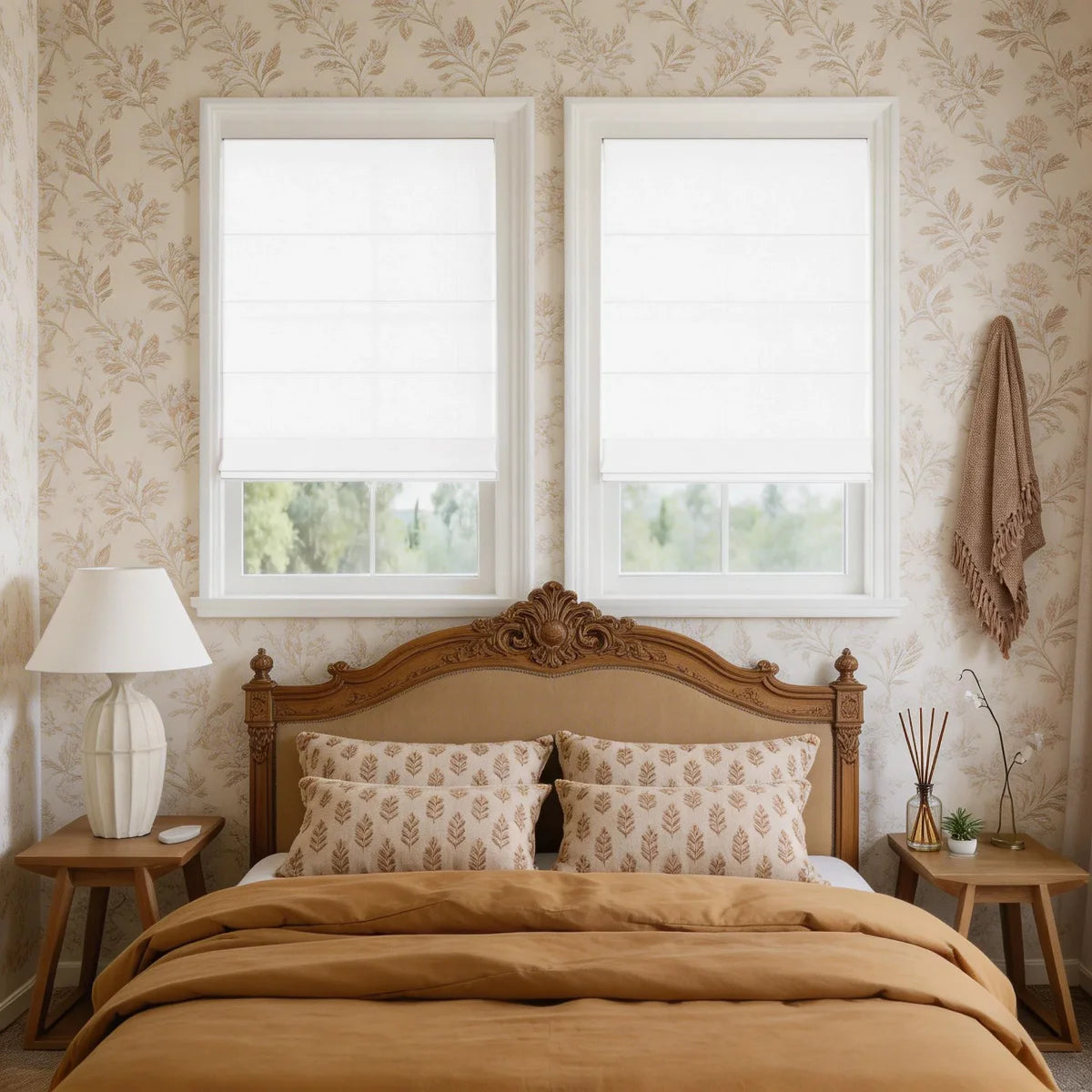 Bluebell Premium Linen Roman Shade Flat Fold