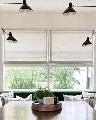 View Tailor Breeze Custom Linen Blend Cordless Roman Shade Flat Fold