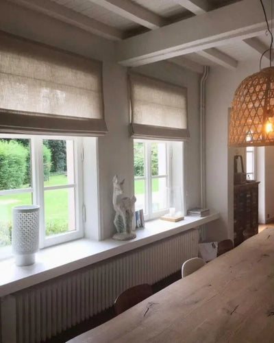 View Tailor Bluebell Custom Belgian Linen Blackout Roman Shade Flat Fold