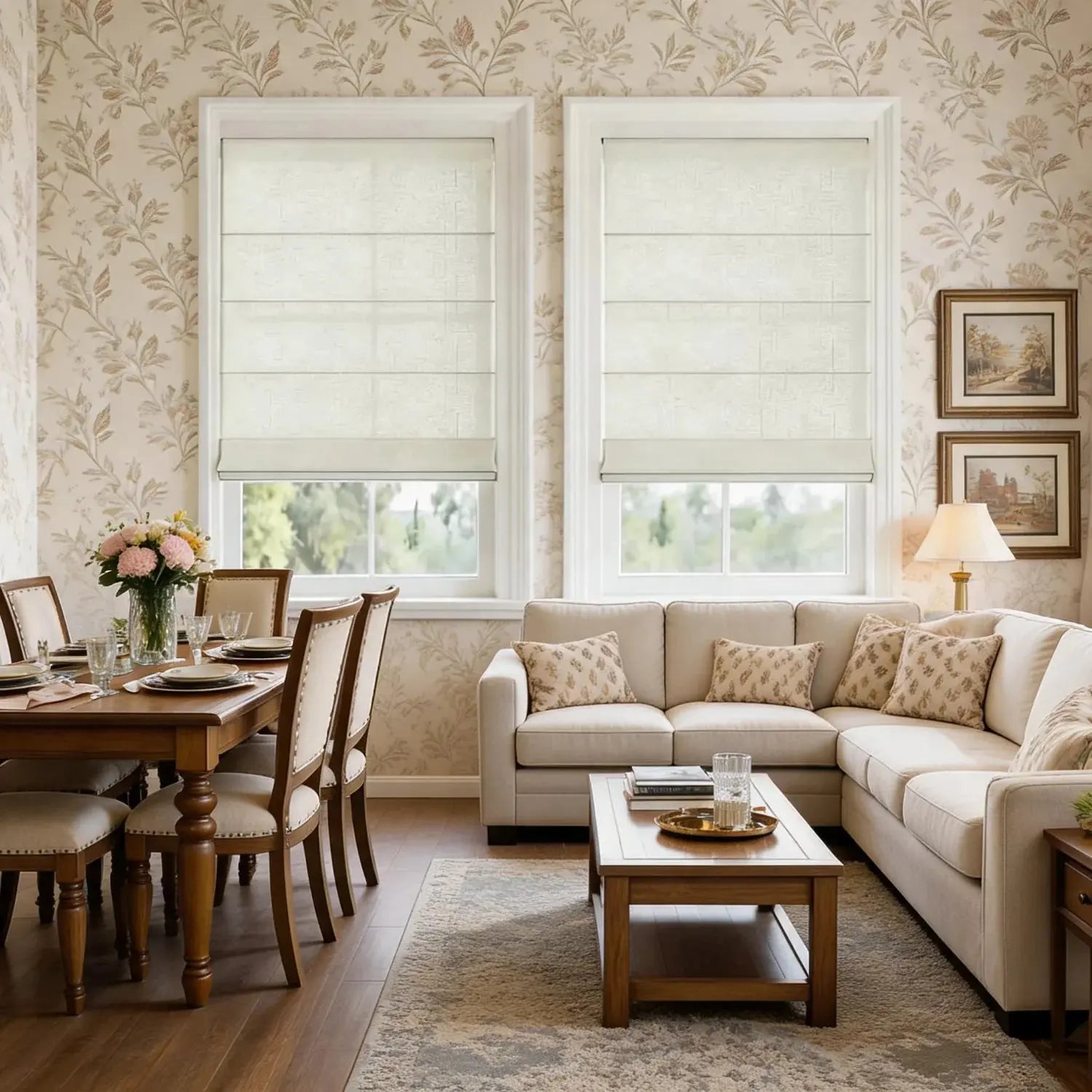 View Tailor Bluebell Custom Blackout Belgian Linen Roman Shade Flat Fold Eucalyptus B-5