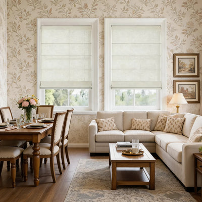 Bluebell Premium Linen Roman Shade Flat Fold
