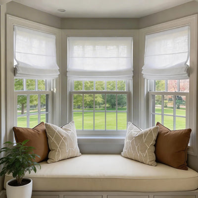 Bluebell Blackout No Drill Belgian Linen Roman Shade Plain Fold