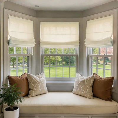 Bluebell Blackout No Drill Belgian Linen Roman Shade Plain Fold