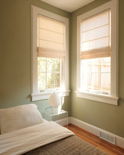 Bluebell  Belgian Linen Roman Shade Plain Fold All-Options View Tailor