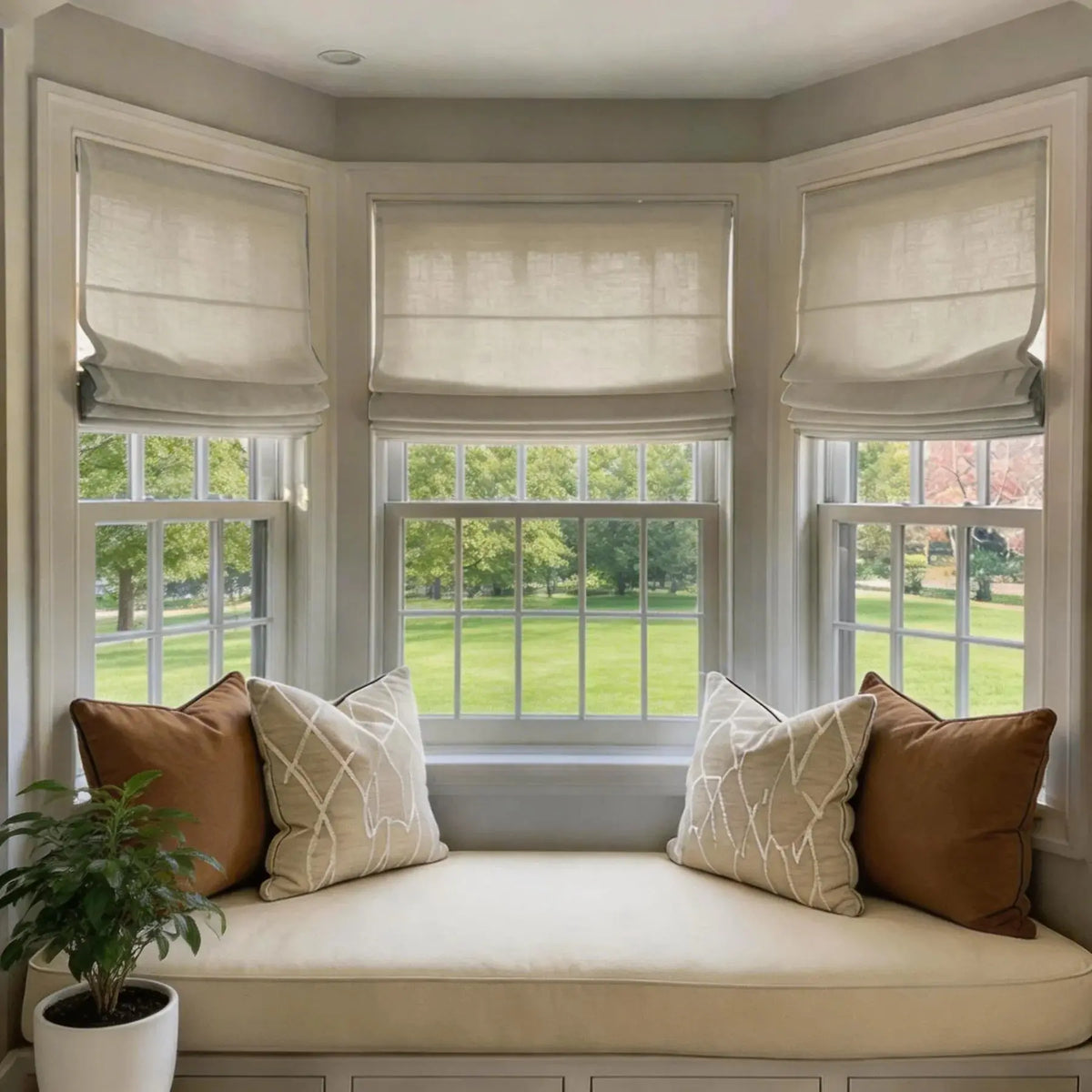 View Tailor Bluebell Belgian Linen Roman Shade Plain Fold All-Options Oatmeal B-4
