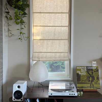 Bluebell  Belgian Linen Roman Shade Plain Fold All-Options View Tailor