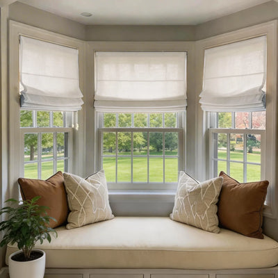 Bluebell Blackout No Drill Belgian Linen Roman Shade Plain Fold