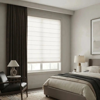 View Tailor Lemon Custom Poly-Linen Blackout Cordless Roman Shade Pleated Fold