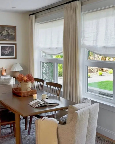 View Tailor Vigor Custom Linen Blackout Cordless Textured Roman Shade Relaxed Fold