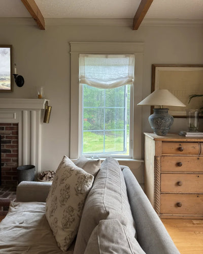 Lemon Wooden-Headrail Blackout No Drill Poly-Linen Roman Shade Relaxed Fold View Tailor