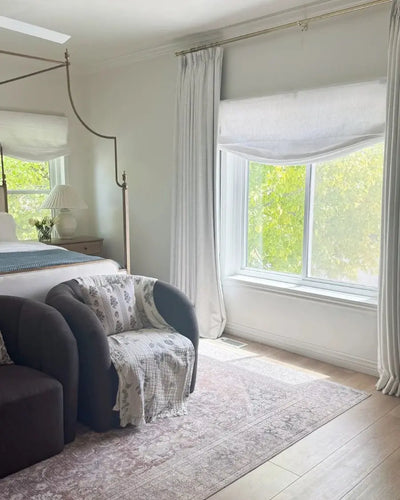 View Tailor Bluebell Custom Linen Alum-Headrail Blackout Cordless Roman Shade Relaxed Fold