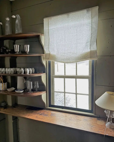 View Tailor Bluebell Luxury Custom Belgian Linen Motorization Roman Shade Relaxed Fold