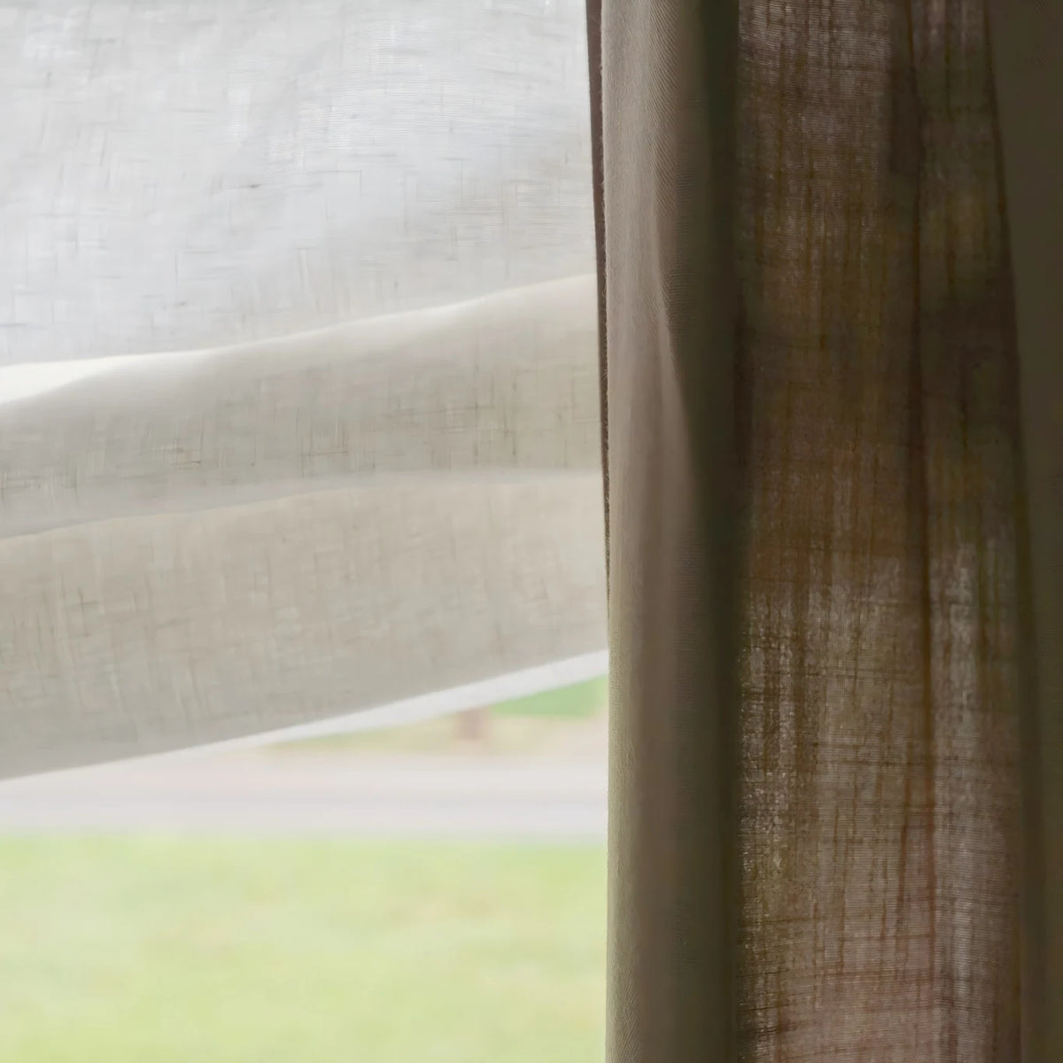 Custom Alum-Headrail Bluebell Blackout No Drill Linen Roman Shade Relaxed Fold View Tailor