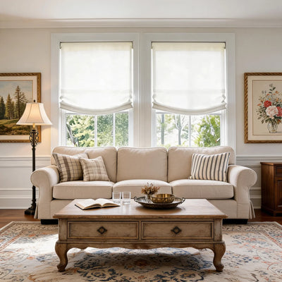 Bluebell Premium Linen Roman Shade Relaxed Fold