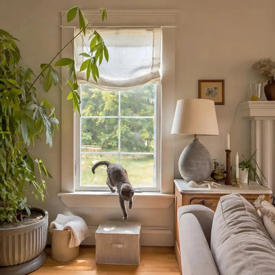 View Tailor Bluebell Custom Linen Wooden-Headrail Blackout Cordless Roman Shade Relaxed Fold