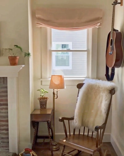 Custom Alum-Headrail Bluebell Blackout No Drill Linen Roman Shade Relaxed Fold View Tailor