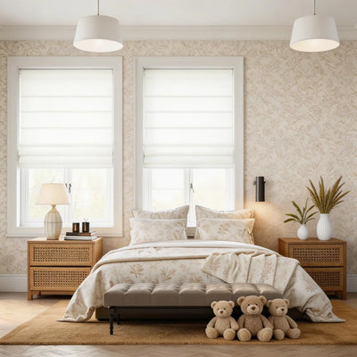 Bluebell Blackout Thermal Belgian Linen Roman Shade Soft Fold