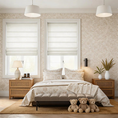 Bluebell Blackout Thermal Belgian Linen Roman Shade Soft Fold