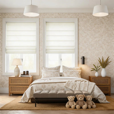 Bluebell Blackout Thermal Belgian Linen Roman Shade Soft Fold