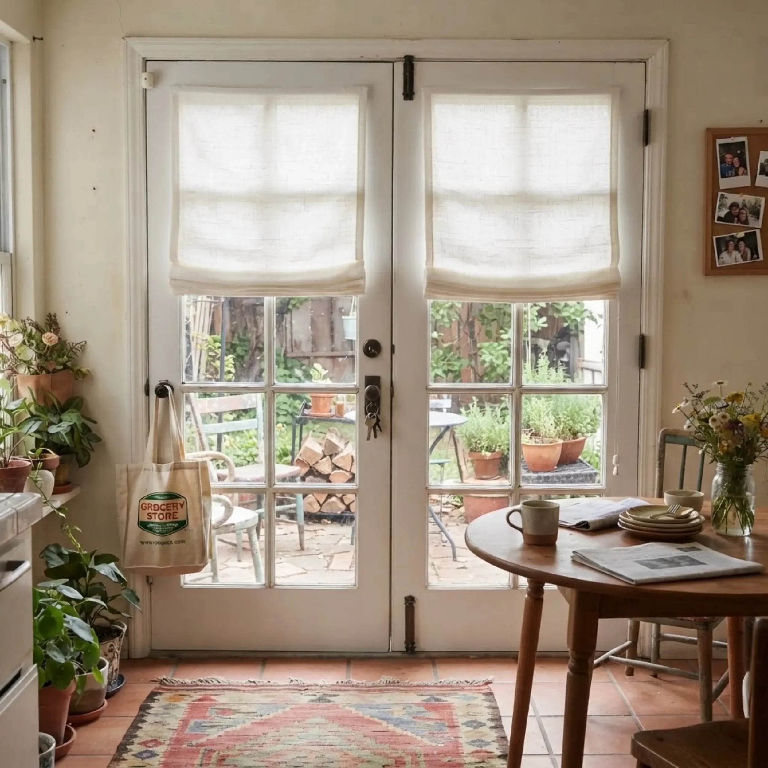 Breeze Blackout Cordless Cotton Roman Shade & Blinds for French Door View Tailor