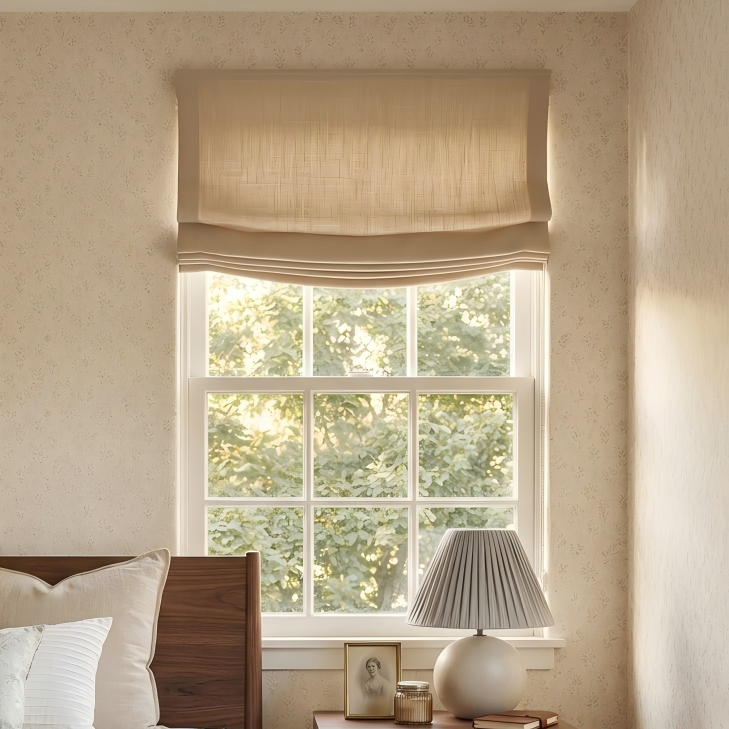 View Tailor Breeze Blackout No Drill Linen Blend Roman Shade Relaxed Fold