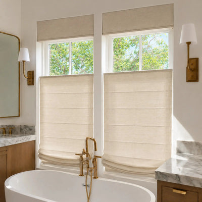 View Tailor Lemon Custom Poly-Linen Blackout Cordless Roman Shade Top Down Bottom Up