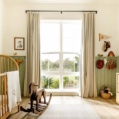 View Tailor Jasmine Custom Natural Linen Blackout Drape Pleated