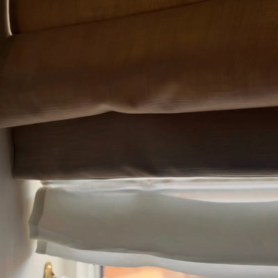 Jasmine Blackout Soundproof Natural Linen Roman Shade Day & Night View Tailor