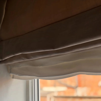 Jasmine Blackout Soundproof Natural Linen Roman Shade Day & Night View Tailor
