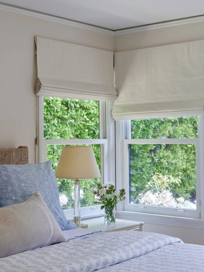 Jasmine Cordless Natural Linen Roman Shade Flat Fold View Tailor