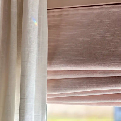 Jasmine Blackout No Drill Natural Linen Roman Shade Plain Fold View Tailor