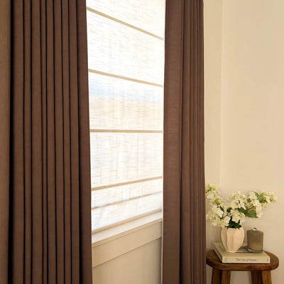 Jasmine Blackout No Drill Natural Linen Roman Shade Plain Fold View Tailor