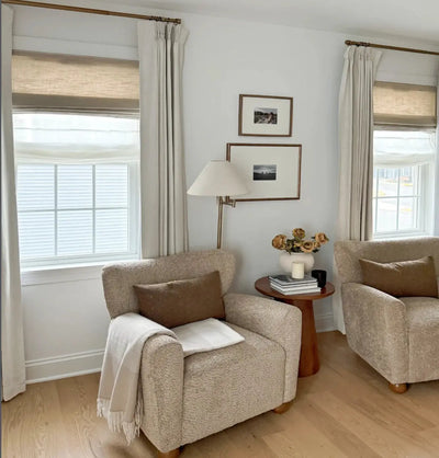 View Tailor Jasmine Custom Natural Linen Blackout Cordless Roman Shade Pleated Fold