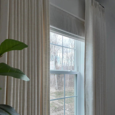 View Tailor Breeze Custom Linen Blend Blackout Cordless Roman Shade Pleated Fold