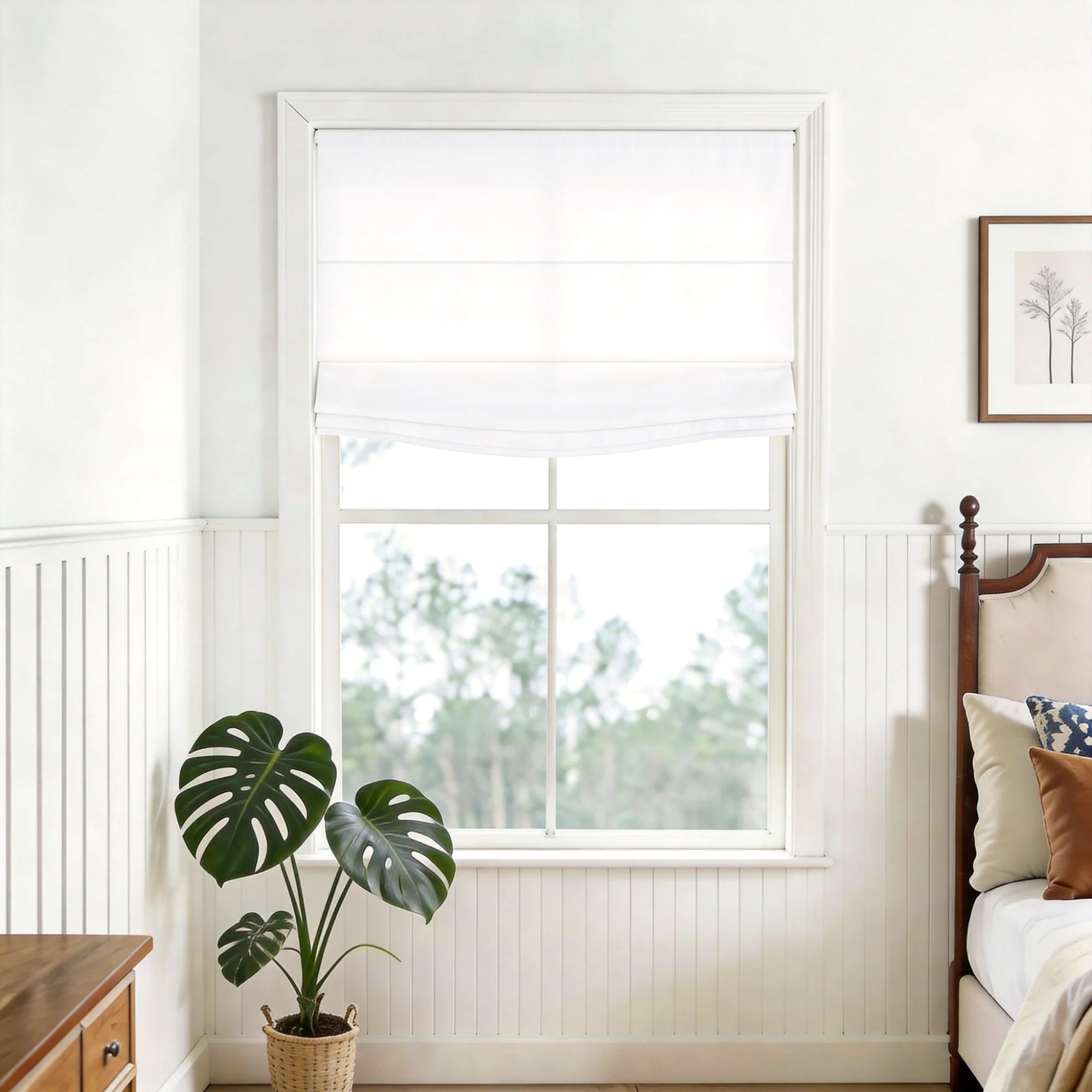 Lemon Blackout Waterproof Poly-Linen Roman Shade Flat Fold 46