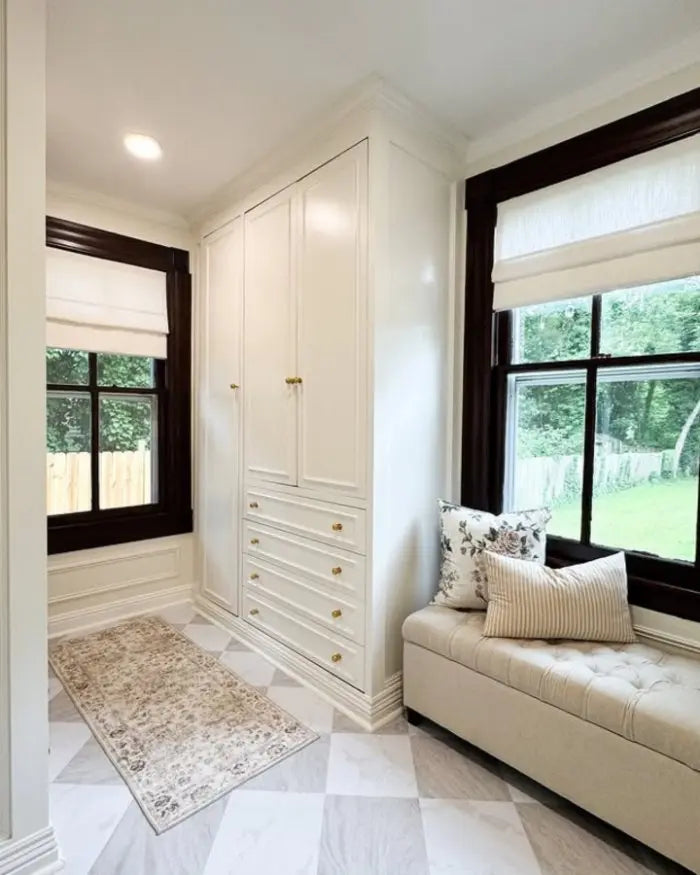 View Tailor Lemon Custom Poly-Linen Wooden-Headrail Blackout Cordless Roman Shade Flat Fold