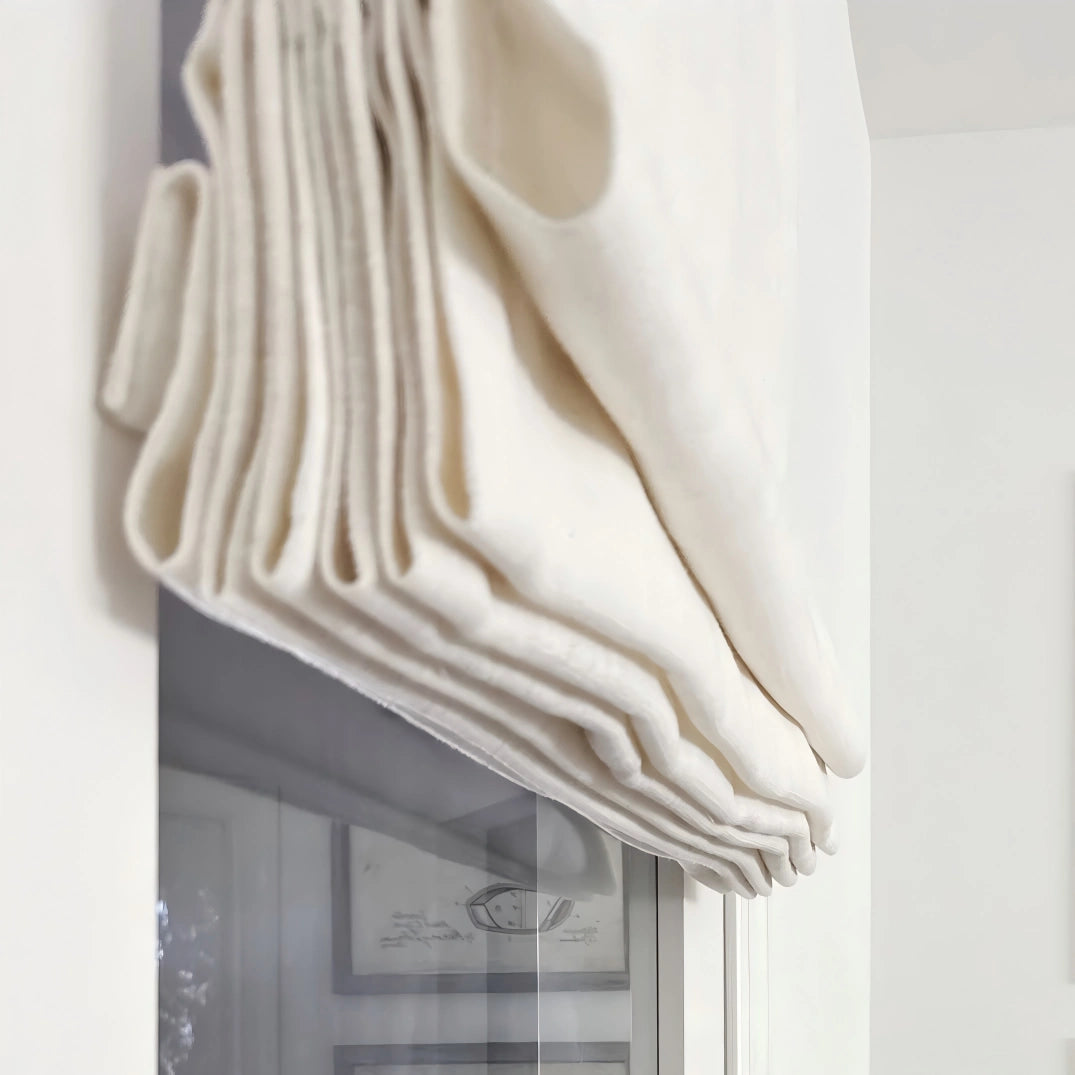 Lemon Blackout Cordless Natural Linen Roman Shade & Blinds for French Door View Tailor