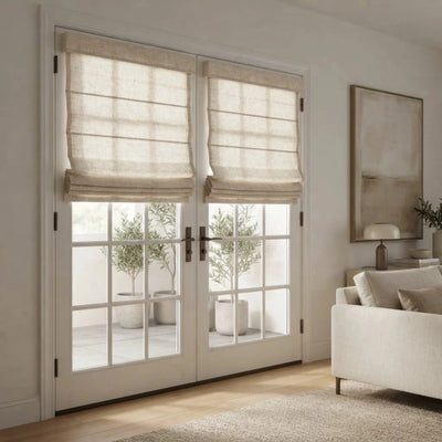 View Tailor Mika Custom Velvet Blackout Cordless Roman Shade French Door