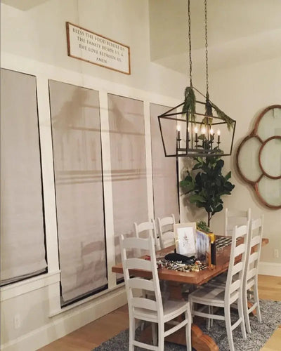 View Tailor Vigor Custom Natural Linen Blackout Cordless Roman Shade French Door