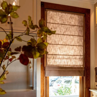 View Tailor Vigor Custom Linen Blackout Cordless Textured Roman Shade Plain Fold